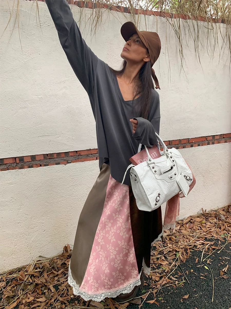 3-tone asymmetrical maxi skirt