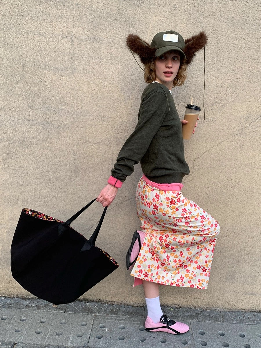 ‘Dreamy hibiscus‘ reversible maxi skirt
