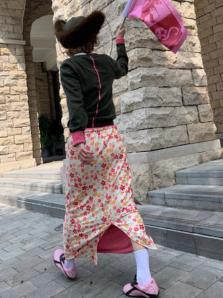 ‘Dreamy hibiscus‘ reversible maxi skirt