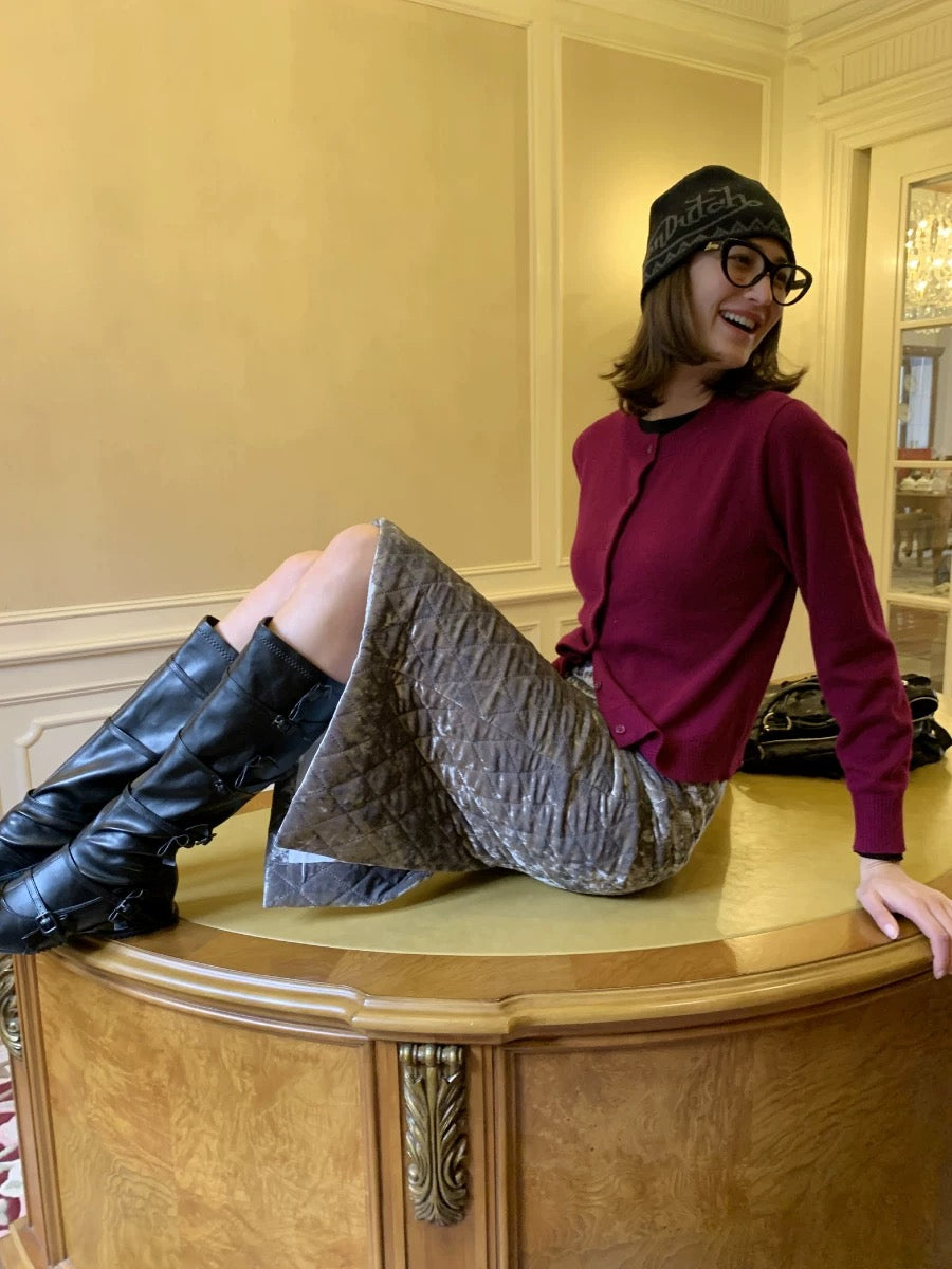 Silver velvet quilted skirt