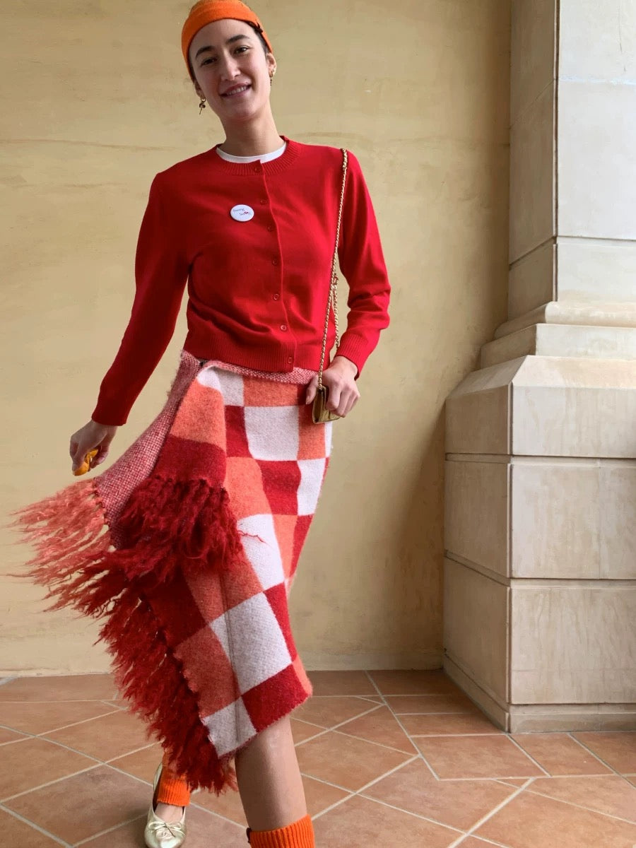 Plaid wool scarf fringe skirt