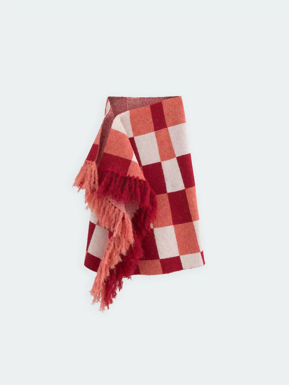Plaid wool scarf fringe skirt