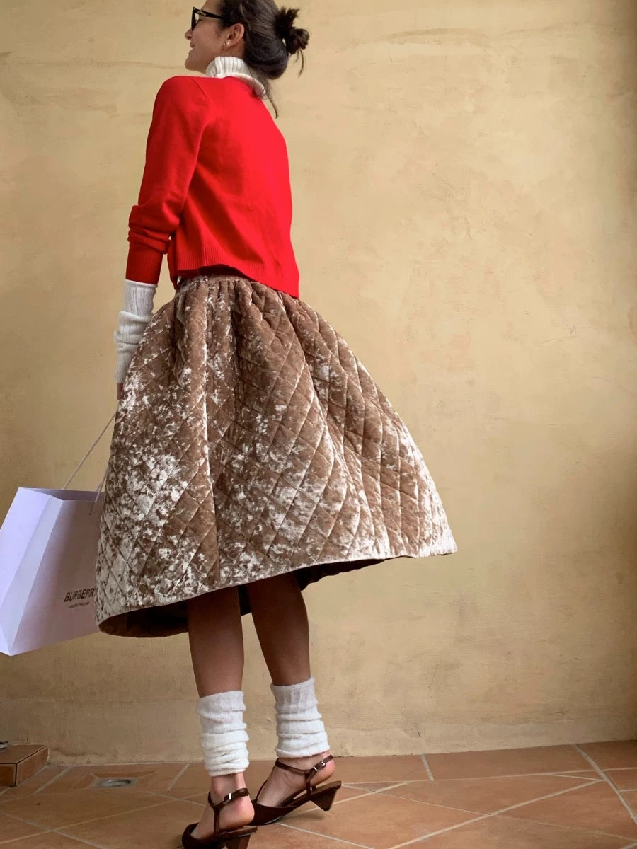 Gold velvet quilted puffy skirt