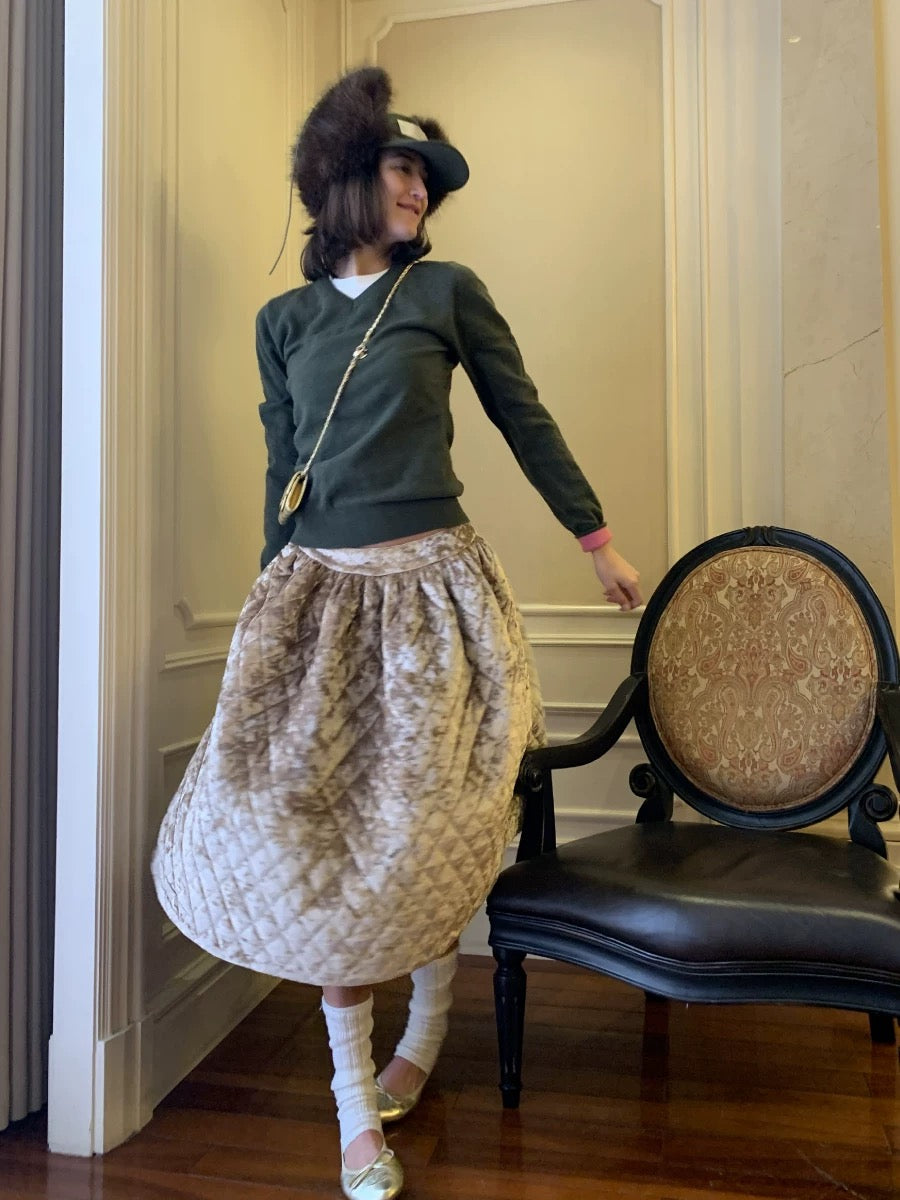 Gold velvet quilted puffy skirt