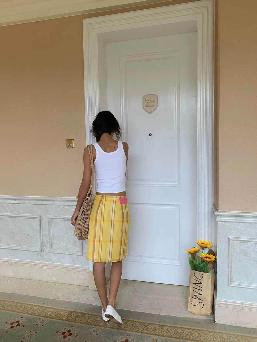 double-layer plaid pencil skirt