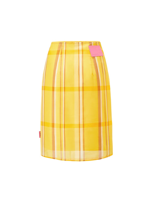 double-layer plaid pencil skirt