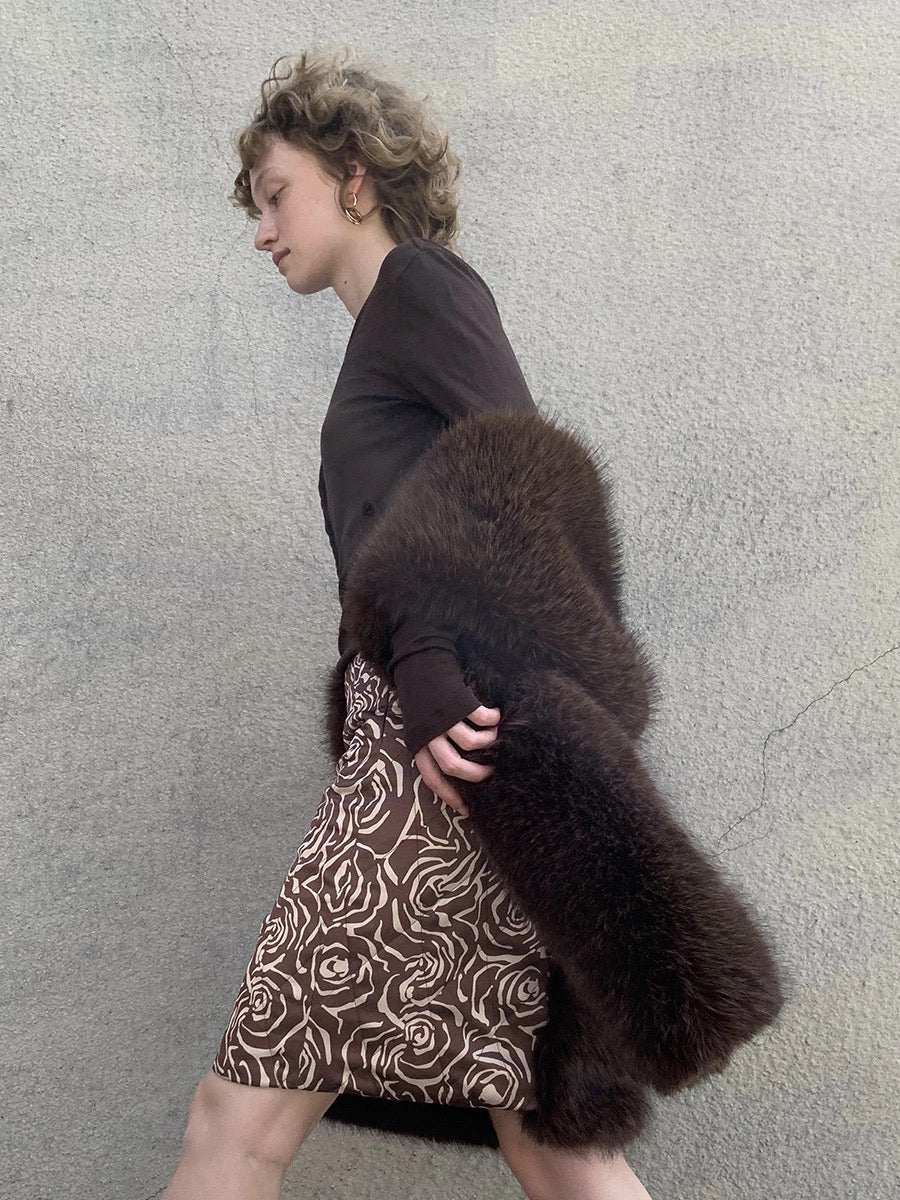 ‘Steel rose’ Fur quilted cotton skirt