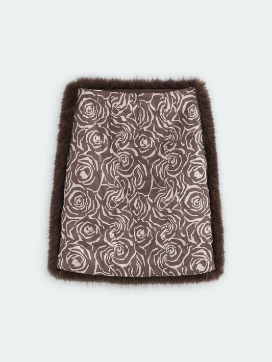 ‘Steel rose’ Fur quilted cotton skirt