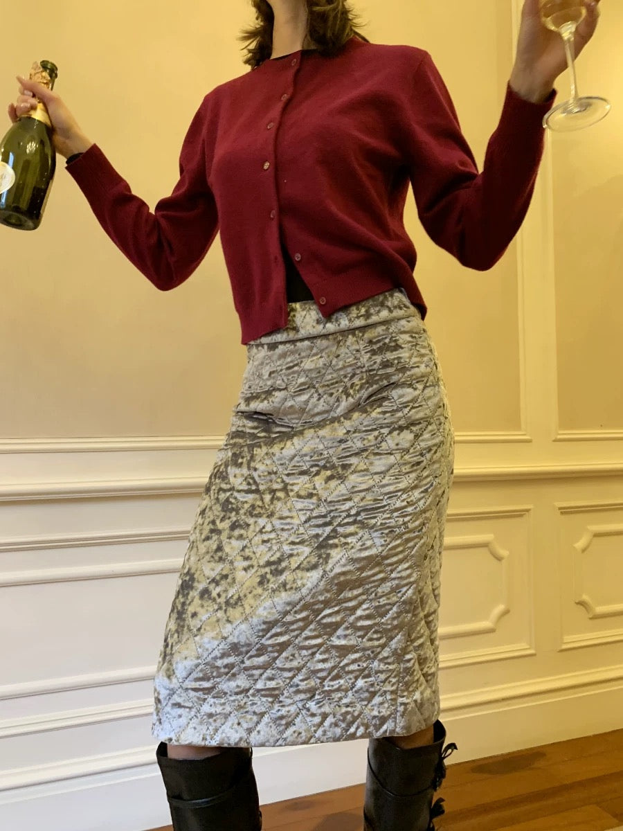 Silver velvet quilted skirt